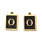 304 Stainless Steel Pendants, with Enamel, Rectangle with Letter Charm, Golden, Letter O, 17.5x12x1.5mm, Hole: 1.5mm