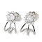 Brass Rhinestone Stud Earrings with Glass, Flower, Platinum, 17.5x11.5mm