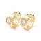 Brass Micro Pave Cubic Zirconia Hoop Earrings, Flat Round, Real 18K Gold Plated, 13x6.5mm