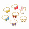 Brass Micro Pave Cubic Zirconia Cuff Rings, Open Rings, with Enamel, Butterfly, Nickel Free, Real 16K Gold Plated, Mixed Color, US Size 6 1/4(16.7mm)