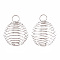 Non-Tarnish 304 Stainless Steel Wire Pendants, Spiral Bead Cage Pendants, Round, Stainless Steel Color, 28~30x24~25mm, Hole: 6mm