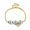 Brass European Bracelets, with Enamel Beads, Real 18K Gold Plated, White, 7-3/4 inch(19.6cm)