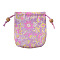 Chinese Style Flower Pattern Satin Jewelry Packing Pouches, Drawstring Gift Bags, Rectangle, Plum, 10.5x10.5cm