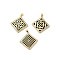 Brass Micro Pave Cubic Zirconia Resin Pendants, Lead Free & Cadmium Free, Long-Lasting Plated, Real 18K Gold Plated, Rack Plating, Rhombus, 36x33.5x2.7mm, Hole: 3.8x3.5mm