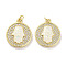 Brass Micro Pave Clear Cubic Zirconia Pendants, Cadmium Free & Lead Free, with Synthetic Opal and Jump Rings, Real 18K Gold Plated, Hamsa Hand Charms, White, 20.5x17x3mm, Hole: 3mm