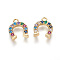 Brass Micro Pave Cubic Zirconia Charms, Horse Shoe, Golden, Colorful, 12.5x10x2mm, Hole: 1.2mm