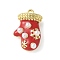 Christmas Brass Enamel Pendants, with ABS Imitation Pearl Beads, Rack Plating, Long-Lasting Plated, Real 18K Gold Plated, Glove, 16x11x6mm, Hole: 1.2mm