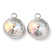 Brass Pendants, with Crystal AB Glass, Flat Round Charms, Real Platinum Plated, 18x14x7.5mm, Hole: 2.6mm