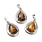 Natural Tiger Eye Pendants, Teardorp Charms, with Rack Plating Platinum Tone Brass Findings, Cadmium Free & Lead Free, 30.5x20x8mm, Hole: 8x5mm