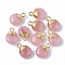 Natural White Jade Pendants, with Golden Tone Brass Wires and Iron Loops, Half Drilled, Flat Round, Dyed, 14~15x10~11x5~6mm, Hole: 1.5~2mm
