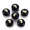 Handmade Lampwork Beads, with Golden Plated Brass Etched Metal Embellishments, Flat Round with Feet, Black, 8x5~6mm, Hole: 0.8mm