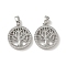 Brass Micro Pave Cubic Zirconia Pendents, Flat Round with Tree of Life Charms, Cadmium Free & Nickel Free & Lead Free, Platinum, 16.5x14.5x2.5mm, Hole: 3.5x2.5mm