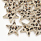 Eco-Friendly Cowhide Leather  Pendants, with Golden Plated Alloy Cabochon Settings, Star with Leopard Print Pattern, Wheat, 36.5x35x2~3mm, Hole: 1.8mm