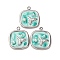 304 Stainless Steel Enamel Pendants, with ABS Plastic Imitation Pearl Beads, Square with Fishtail, Spring Green, 18.5x16x4mm, Hole: 1.8mm