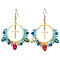 Glass Seed Beads & Synthetic Turquoise Boho Dangle Earrings, with 304 Stainless Steel Earring Hooks, Skull with Cross, Golden, 54.5x39mm