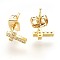 Brass Ear Studs, with Cubic Zirconia, Lead Free & Cadmium Free & Nickel Free, Cross, Clear, Golden, 8x5x1.5mm, Pin: 0.8mm