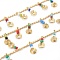 3.28 Feet Handmade Brass Curb Chains, with Glass Seed Beads, Soldered, Real 18K Gold Plated, Long-Lasting Plated, Vortex, Colorful, 1.5mm