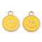 Alloy Enamel Pendants, Cadmium Free & Lead Free, Golden, Flat Round with Smiling Face Charm, Gold, 19x15x1.7mm, Hole: 2.5mm