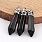 Bullet Natural Obsidian Pointed Pendants, with Platinum Plated Alloy Findings, 33~40x8~10mm, Hole: 3x2mm