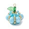 Electroplate Glass Pendants, Pumpkin, with Round Seed Beads & Transparent Acrylic Charms & 304 Stainless Steel Loop, Faceted, Light Sky Blue, 25x20mm, Hole: 2.8mm