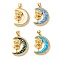 Rack Plating Brass Micro Pave Clear Cubic Zirconia Pendants, with Opal, Cadmium Free & Lead Free, Long-Lasting Plated, Real 18K Gold Plated, Flower, Moon, 24x17x4.5mm, Hole: 4.5x3.5mm