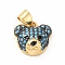 Rack Plating Brass Micro Pave Cubic Zirconia Charms, Cadmium Free & Lead Free, Real 18K Gold Plated, Long-Lasting Plated, Bear Head Charm, Light Sky Blue, 11.5x12x5mm, Hole: 3.5x4.5mm