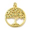Rack Plating Brass Micro Pave Cubic Zirconia Pendants, Long-Lasting Plated, Cadmium Free & Lead Free, Round with Tree, Real 18K Gold Plated, 30.5x28x6.5mm, Hole: 4x3mm
