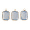 Transparent Glass Pendants, with Brass Prong Settings, Faceted, Rectangle, Light Gold, Light Steel Blue, 24x14x6mm, Hole: 1.6mm
