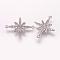 Brass Micro Pave Cubic Zirconia Links, Clear, Flower, Platinum, 18x23x2mm, Hole: 1mm