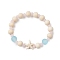 Synthetic Turquoise & Wood & Glass Beaded Stretch Bracelets for Boys Girls, Starfish, Inner Diameter: 1-3/4 inch(4.4cm), Starfish: 14~15x14~15mm