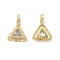 Brass Micro Pave Clear Cubic Zirconia Pendants, Cadmium Free & Nickel Free & Lead Free, with Glass and Jump Ring, Triangle Charms, Real 18K Gold Plated, 19x15x4mm, Hole: 3.4mm