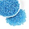 Transparent Glass Seed Beads, Glazing Style, Round, Deep Sky Blue, 4~4.5mm, Hole: 1mm, about 4090pcs/pound