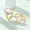 Rhombus Natural Howlite Finger Rings, Golden Tone Brass Cubic Zirconia Cuff Rings, Rack Plating, Long-Lasting Plated, Lead Free & Cadmium Free, Rhombus: 13x18mm, Inner Diameter: 17mm