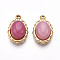 Dyed Natural White Jade Pendants, Oval Charms, with 304 Stainless Steel Settings, Real 14K Gold Plated, Flamingo, 17x11.2x6mm, Hole: 1.2mm
