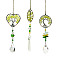 Glass Teardrop/Cone Pendant Decorations, Natural Peridot Chips Flat Round/Leaf/Heart with Tree of Life Hanging Suncatchers, with Metal Findings, for Home, Car Interior Ornaments, 350~400mm, 3pcs/set