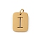 304 Stainless Steel Charms, with Jump Ring, Golden, Rectangle with Letter Charm, Letter I, 12.5x9.5x1.5mm, Hole: 3mm