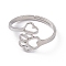 Non-Tarnish 201 Stainless Steel Heart & Dog Paw Prints Adjustable Ring for Women, Stainless Steel Color, US Size 6 1/4(16.7mm)