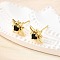 Star Brass Micro Pave Cubic Zirconia Stud Earrings, Lead Free & Cadmium Free, Rack Plating, Long-Lasting Plated, Real 18K Gold Plated, Black, 12x10mm