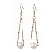 Natural Cultured Freshwater Pearl Dangle Earrings, with 304 Stainless Steel Earring Hooks, Round, Golden, 60x8mm