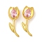 Real 18K Gold Plated Rack Plating Brass Micro Pave Cubic Zirconia Pendants, Long-Lasting Plated, Lead Free & Cadmium Free, Flower, Pink, 24x8.5x8mm, Hole: 4mm