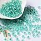6/0 Glass Seed Beads, Frosted, Silver Lined, Round, Turquoise, 4.5x3mm, Hole: 1mm