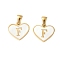 304 Stainless Steel Pave Natural White Shell Heart with Initial Slice Pendants, Ion Plating(IP), Golden, Letter F, 14x16x2mm, Hole: 4.5x3mm