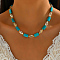 Bohemian Style Handmade Rectangle Synthetic Turquoise & Faceted Teardrop Glass Beaded Necklaces for Women's Date Gift, Golden, Deep Sky Blue, 17.72 inch(45cm)