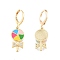 Clear Cubic Zirconia Candy Dangle Leverback Earrings with Colorful Enamel, Brass Enamel Jewelry for Women, Cadmium Free & Nickel Free & Lead Free, Real 18K Gold Plated, 33mm, Pin: 1mm