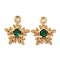 Flower Brass Micro Pave Cubic Zirconia Pendants, Cadmium Free & Nickel Free & Lead Free, Green, Real 18K Gold Plated, 11.5x10x2.5mm, Hole: 1.2mm