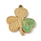 304 Stainless Steel Enamel Pendants, Manual Polishing, with Glitter Powder, Real 18K Gold Plated, Clover, 17x16.5x1.5mm, Hole: 1.5mm