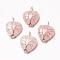Natural Rose Quartz Pendants, with Brass Findings, Heart, Platinum, 39~42x30~31x10~11mm, Hole: 5mm