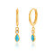 S925 Sterling Silver Teardrop Hoop Earrings, with Turquoise Cubic Zirconia, Golden, 20x3x10mm