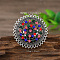 Vintage Ethnic Style Hollowed-out Flower Zinc Alloy Rhinestone Rings, Antique Silver, Colorful, Inner Diameter: 17mm