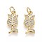 Brass Micro Pave Cubic Zirconia Pendants, Flower, with Jump Ring, Real 16K Gold Plated, 17.5~18x8x2mm, Hole: 3mm